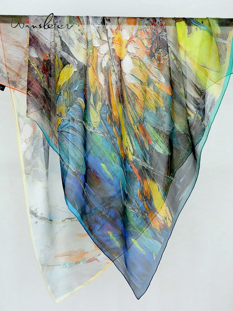 Winsleter-Women 100%Real Silk Elegant Scarf, 103*103CM Oil Painting, Mom Gifts Temperament Thin Kerchief, 2026 Spring A62480CC