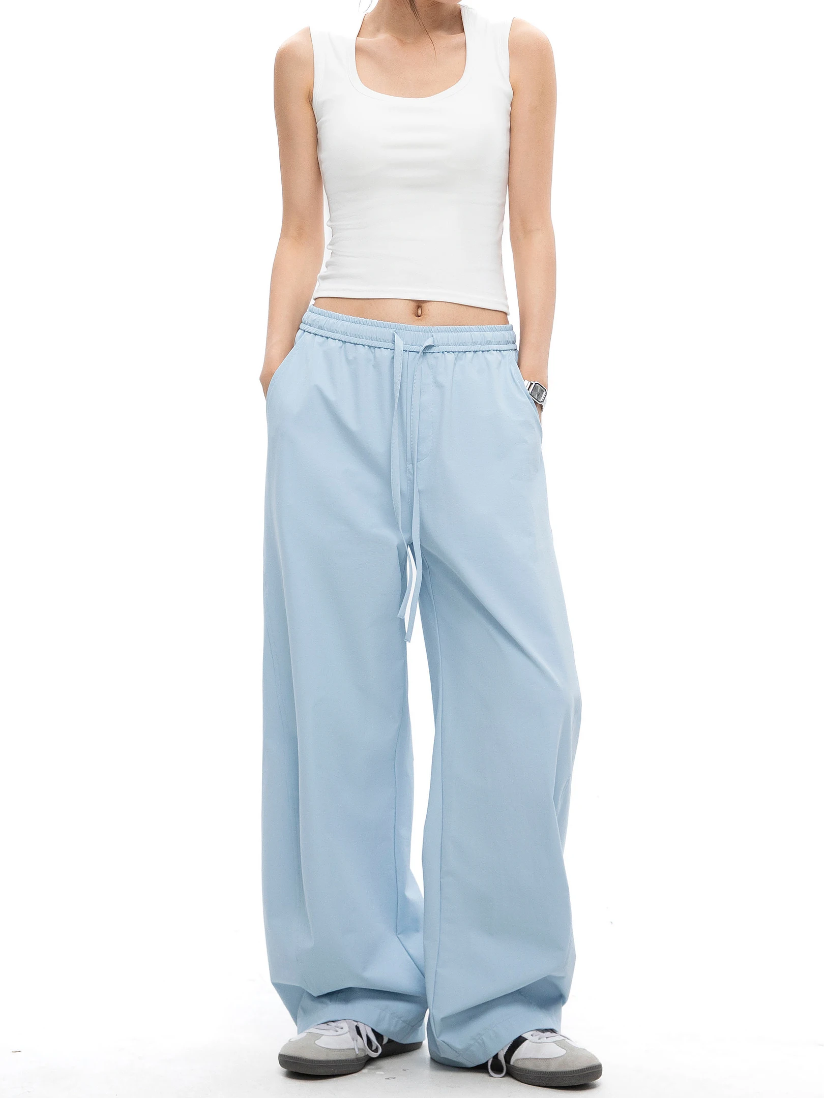 

American Style Loose Casual Blue Pants Women Summer New Fashion Workwear Sports Umbrella Casual Trousers Straight Leg Pants
