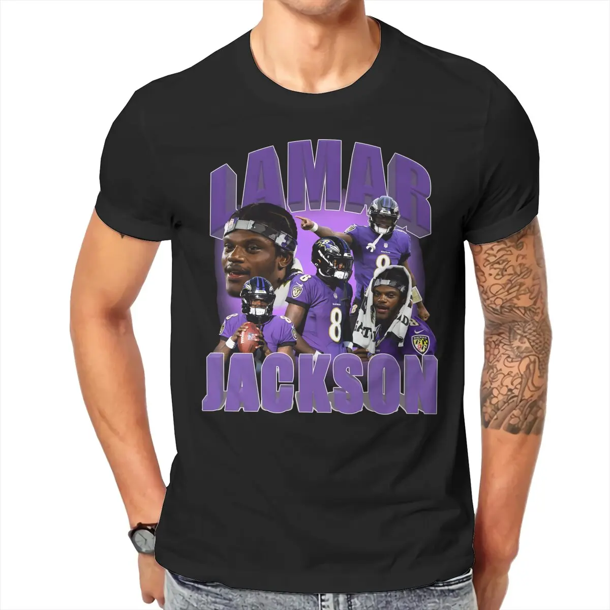 Men  Lamar Jackson Baltimore Ravens Graphic Printing graphic t shirts  Men's  High quality pure cotton  T-shirt  Men's clothing