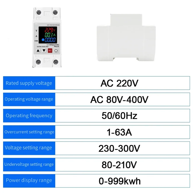 Din Rail Dual Display Adjustable Over Voltage Current And Under Voltage Protective Device, Easy To Use Fine Workmanship