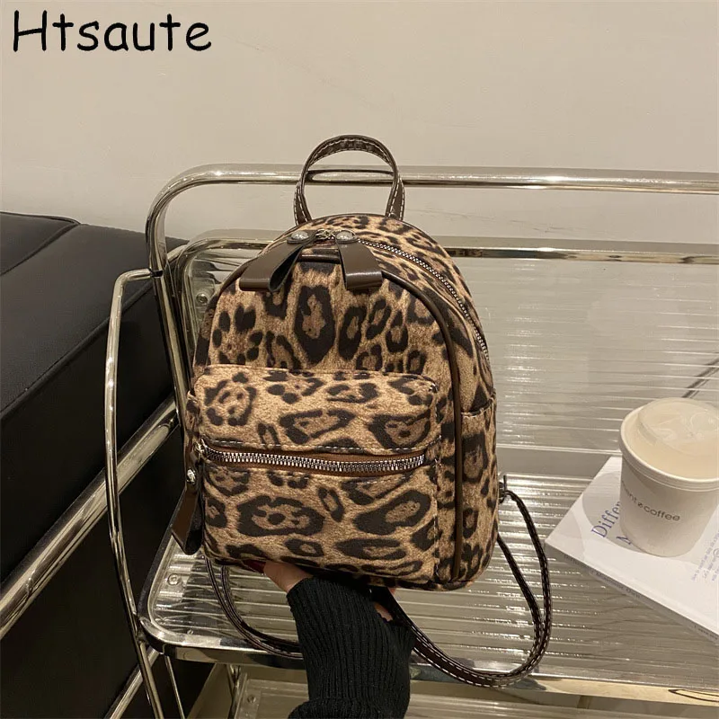 Mini Backpacks For Women Leopard Printed College Book Bag Multi-function Mini Daypack for leisure Travel Simple Female Backpacks