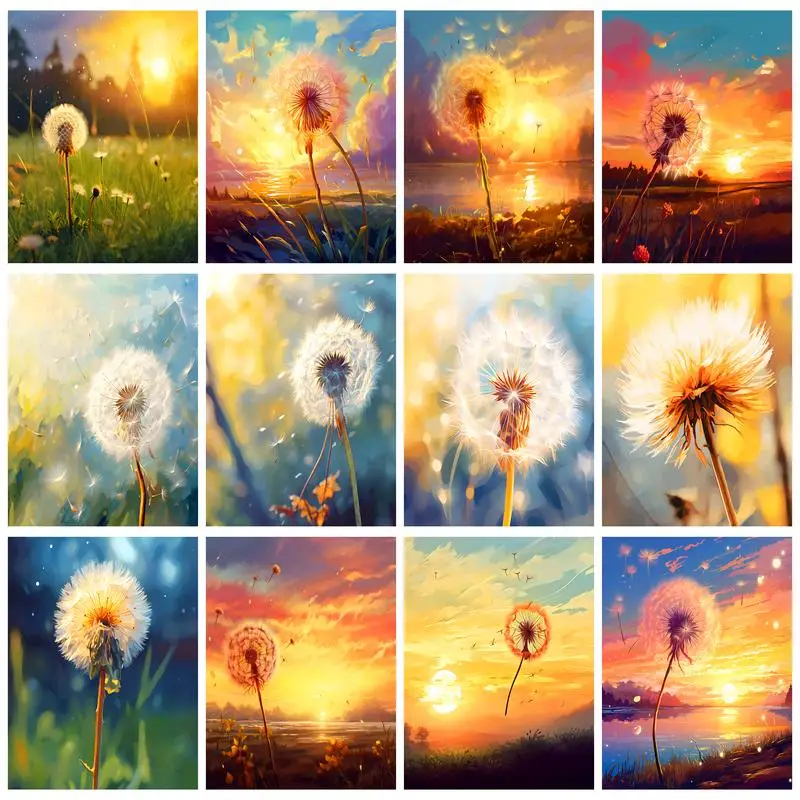 RUOPOTY Painting By Numbers Sunset Dandelion Art Supplies Children Gift Hand Painted Kits DIY Crafts Oil Picture By Number Kits