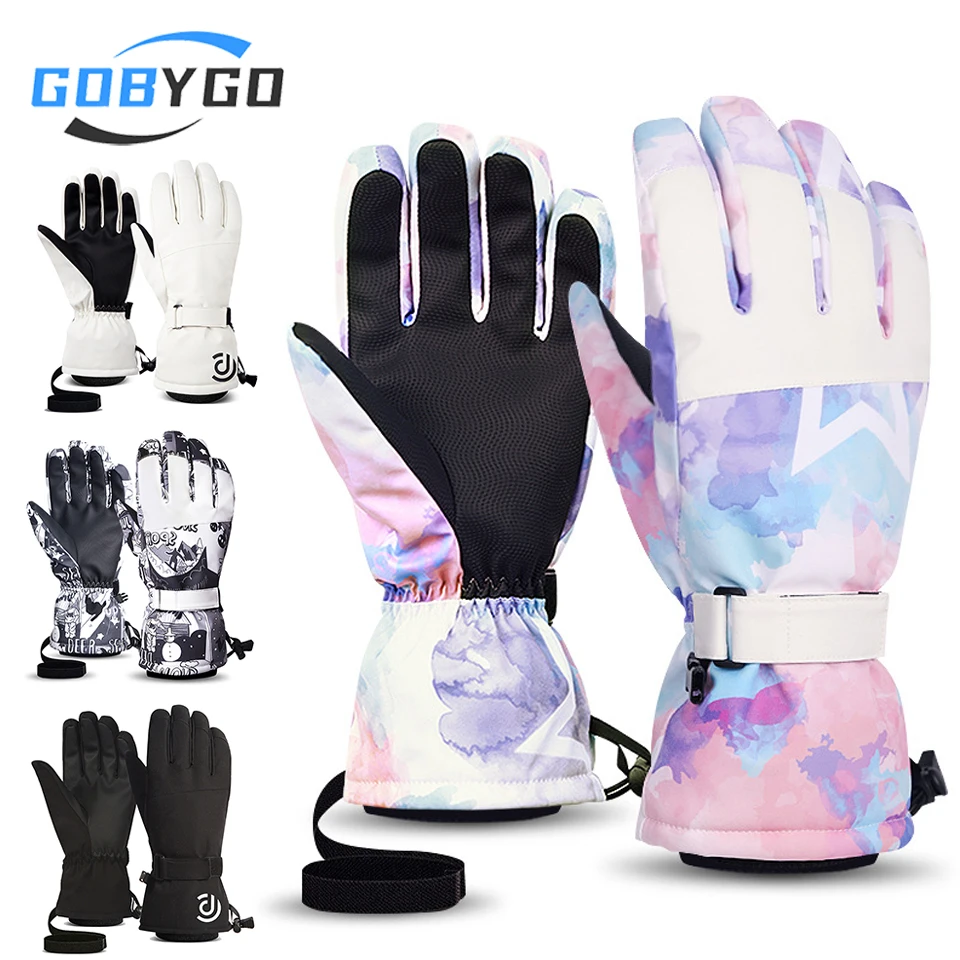 GOBYGO 1 ペア冬用スキーグローブタッチスクリーン 5 本指アウトドアグローブ耐摩耗性防水暖かいサイクリングスポーツ男性女性