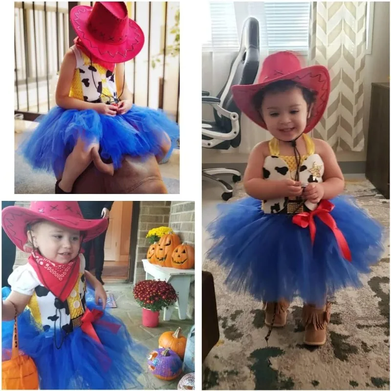 Tutu Dress Halloween Cowgirl Costume for Girls Jessie Princess Costume with Bandana Cowboy Hat Birthday Party Dress Up 2-10Y view 4