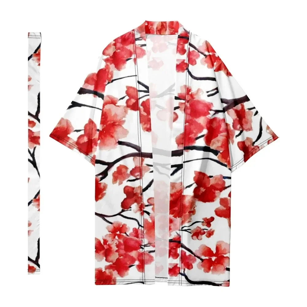 Men's Japanese Long Kimono Sakura Kimono Samurai Costume Traditional Kimono Women Cardigan Bathrobe Fashion Shirt Yukata Jacket