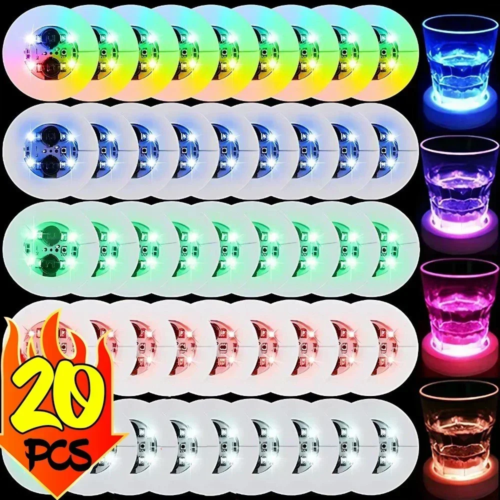 20/1PCS Luminous Cup Stickers Lights 6cm LED Bottles Coaster Lamps for Bar KTV Wedding Party Cocktail Drink Cups Vase Decoration