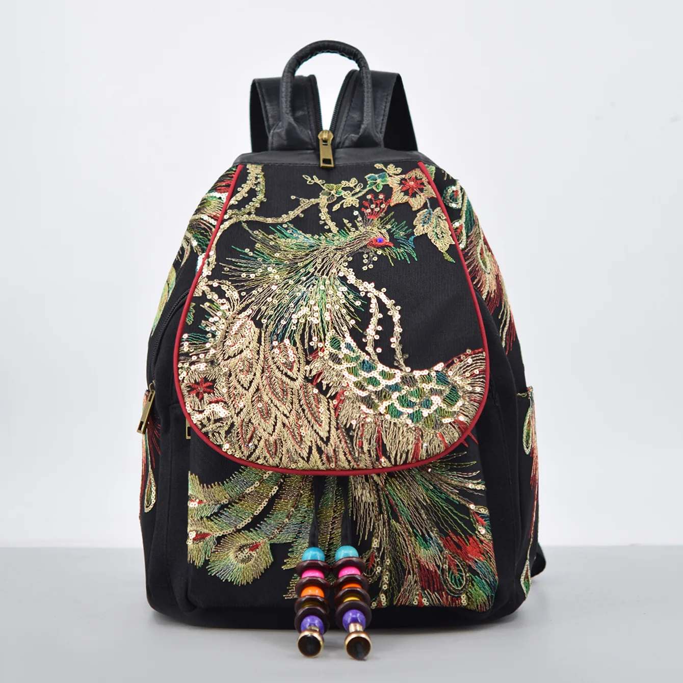 Ethnic Style Embroidery New Women's Bag Peacock Embroidery Bag Canvas Material Shoulder Backpacks