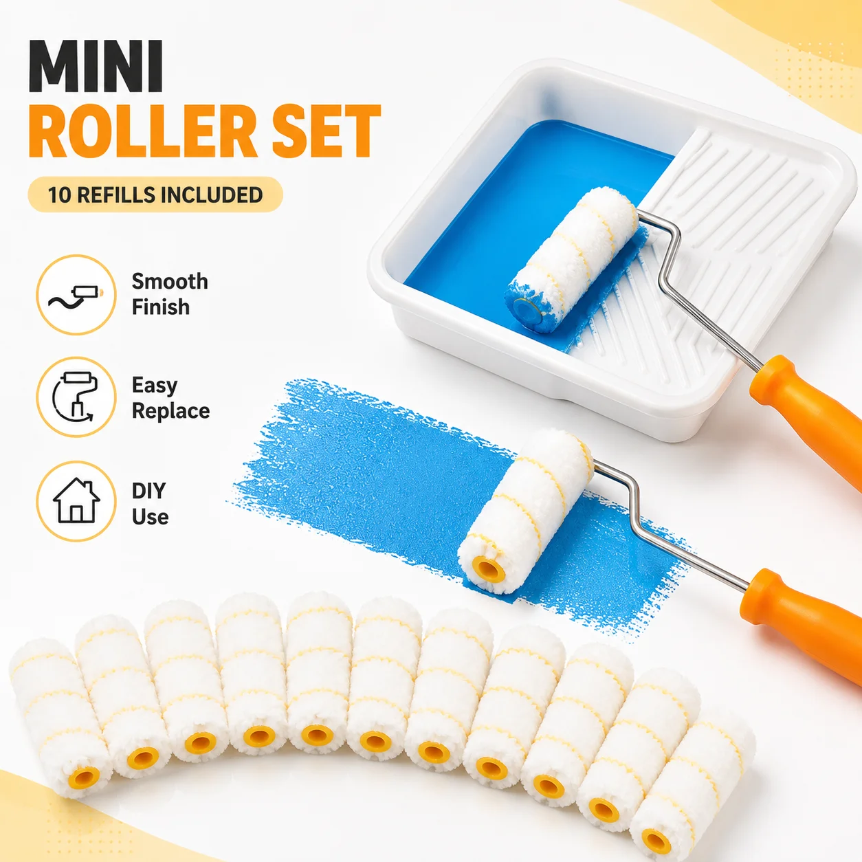 

10PCS Wall Paint Roller Kit Painting Tool Set with Roller Brush Tray for Interior Home Hotel Commercial Decor