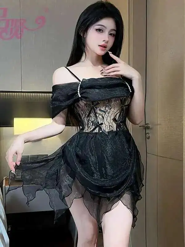Valentinstag Hochzeitskleid Puffy Rock Sexy Uniform Pure Desire Sexy Pyjamas Spitze Mesh Sheer Hot Sexy Koreanisches Minikleid Q1XA