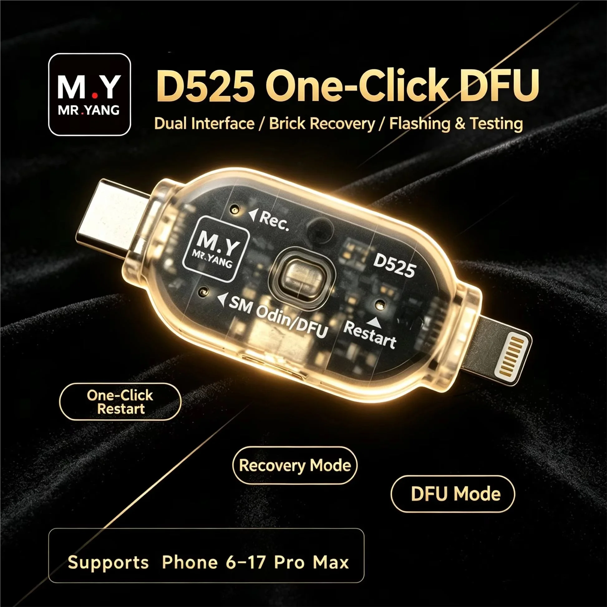 MR.YANG D525 IP6-17 Pro Max One-Click DFU Cable Dual Interface Brick Recovery Restart Flashing Test Phone Repair Tools