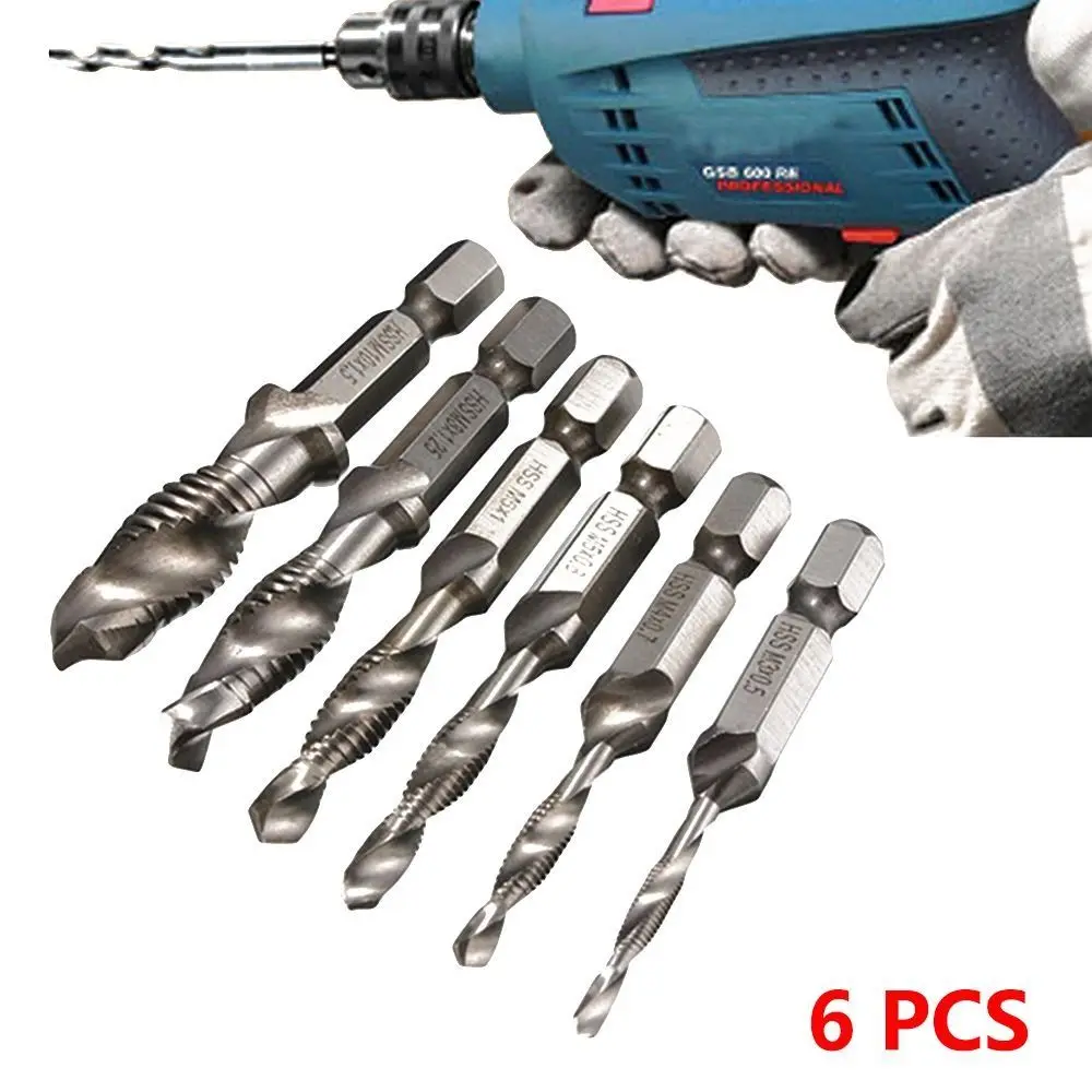 

High Speed Steel Tap Drill Bit Set Titanium Coated 1/4" Hex Shank Titanium Plated Tap M3-M10 Size Metric Thread Hex Shank Tap