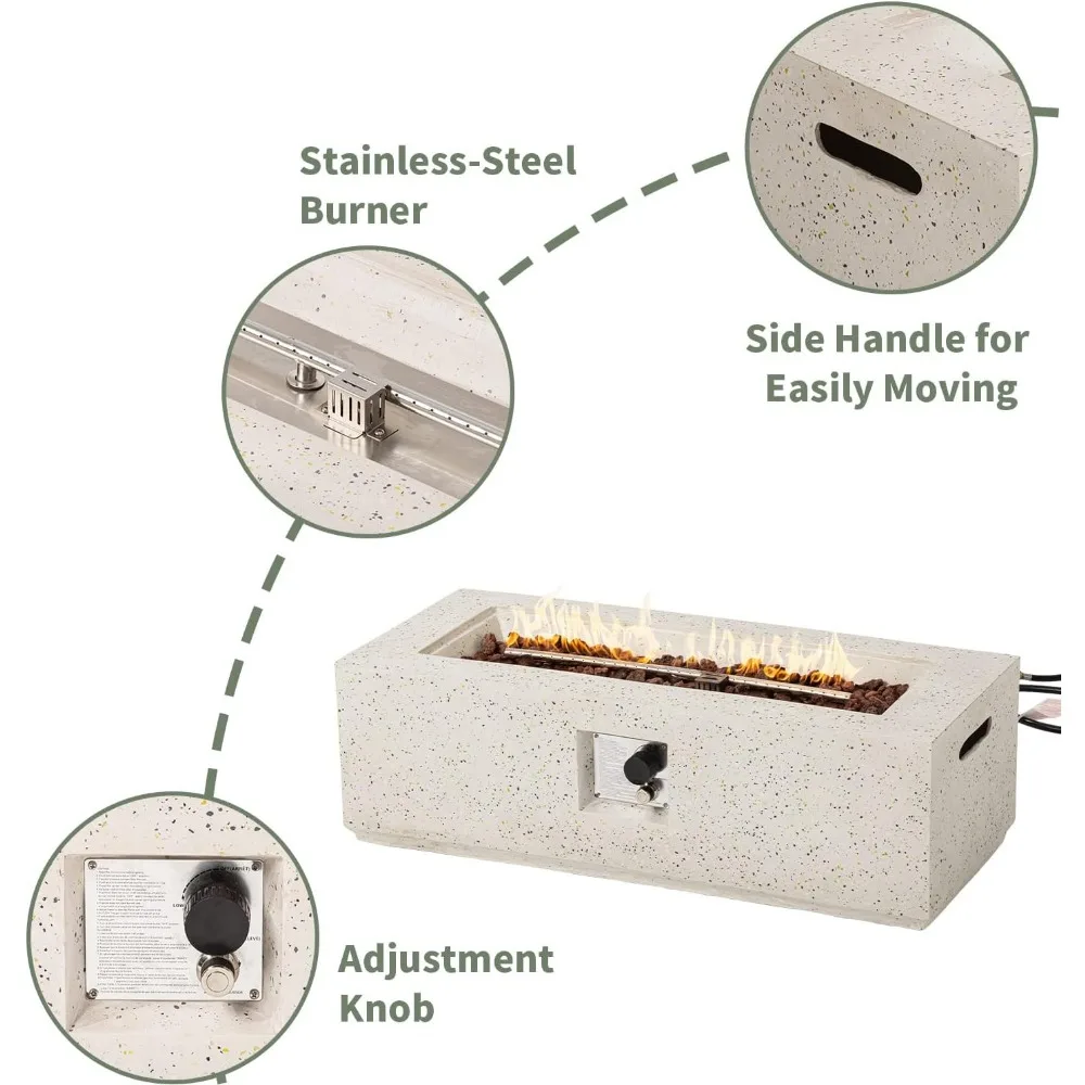 Conjunto de mesa de poço de propano para exterior de 2 peças com mesa de tanque de combustível, terraço retangular de 42 polegadas (50000 BTU) lado da tampa de 16 polegadas 20 libras