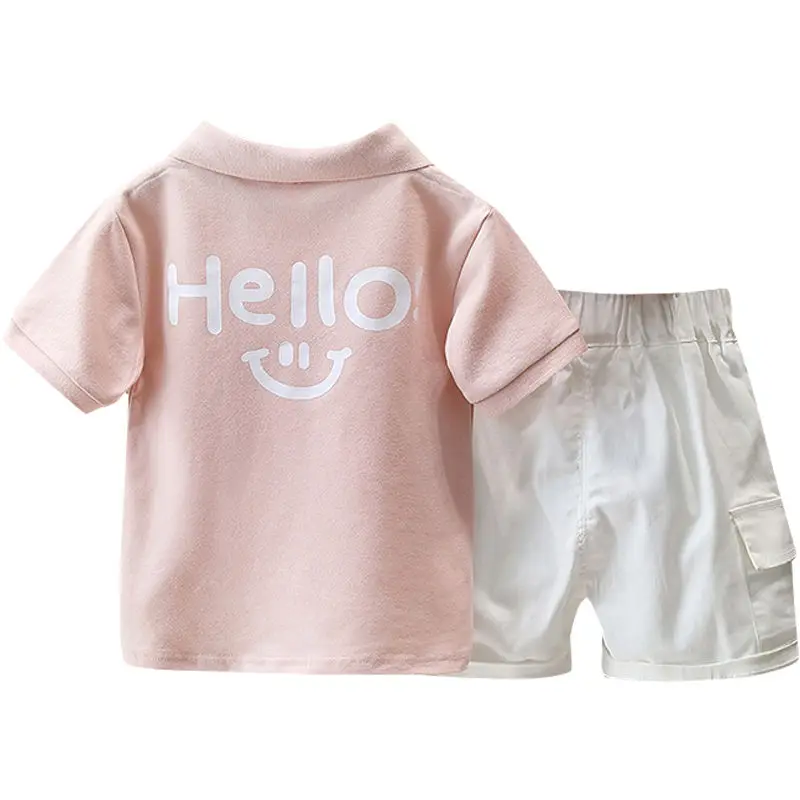 Boys Pink Cotton Polo Shirt+ White Shorts Set Summer Fashion 2024 New Children\'s Handsome Summer Boys Thin Two Piece Set