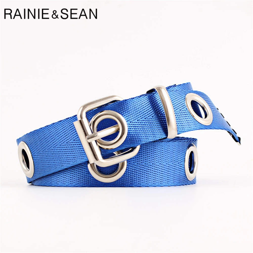 RAINIE SEAN Women Long Belt Red Pin Buckle Ladies Belt High Fashion Female Canvas Belt Strap 120cm 140cm Ceinture