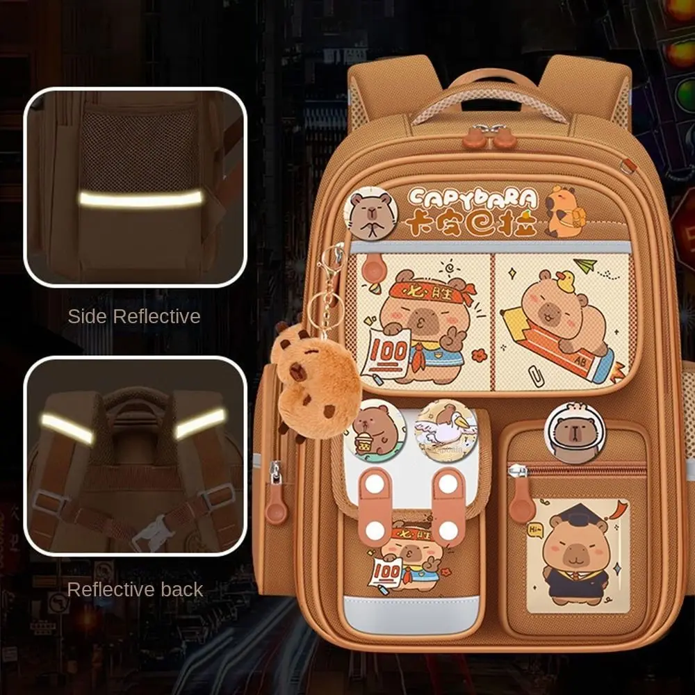 

Multi-Compartment Capybara Backpack Oxford Cloth Large Capacity Cartoon Animal School Bag Lightweight Wide Straps