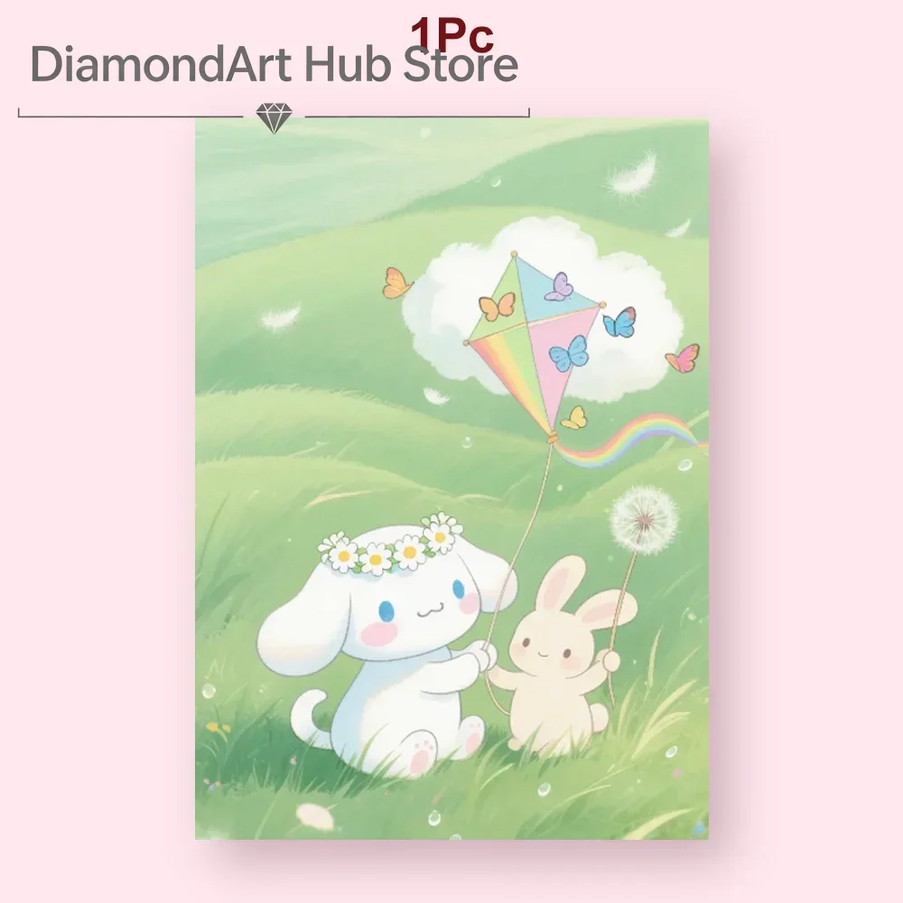 Lovely Cinnamoroll With Rabbit Dandelion Butterfly Scene Full Drill Diamond Painting Bedroom Decor