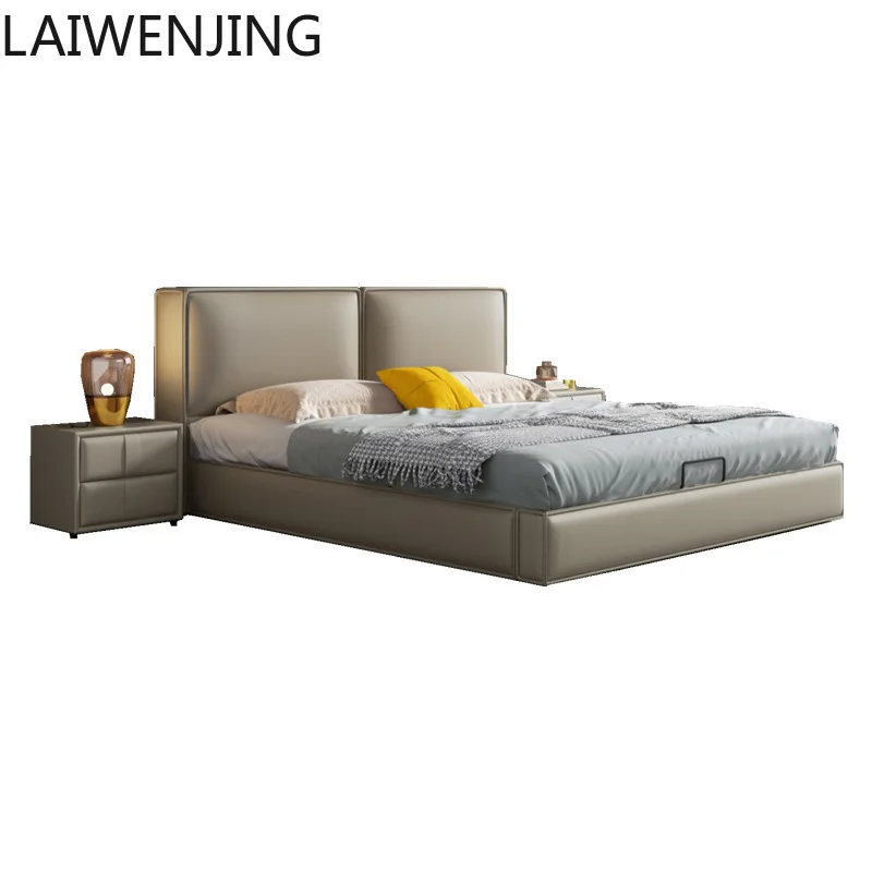 SGF light luxury soft bed simple master bedroom tofu block 1.5m 1.8m storage leather bed
