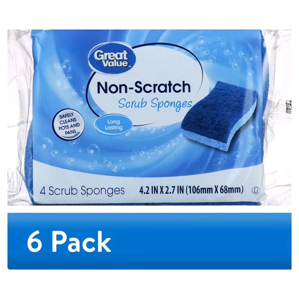 (6 Pack) Great Value Non-Scratch Scrub Sponges, 4 Count