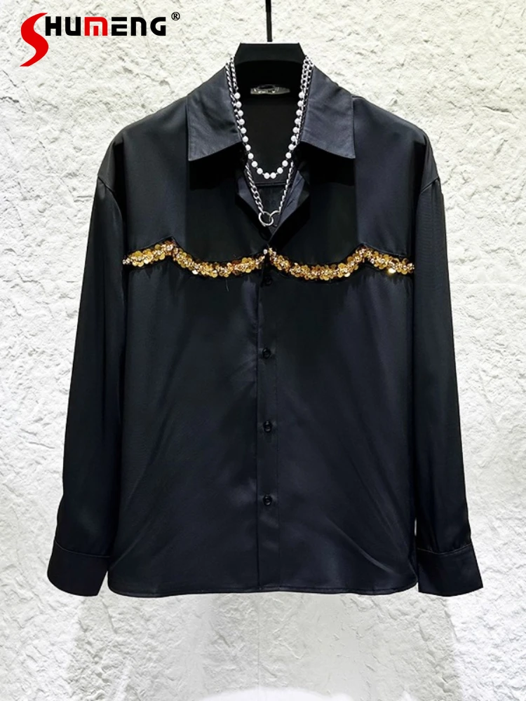 

Осень 2024, новые модные легкие роскошные элитные топы, рубашки с вышивкой и пайетками, мужские трендовые красивые универсальные шикарные рубашки с длинными рукавами