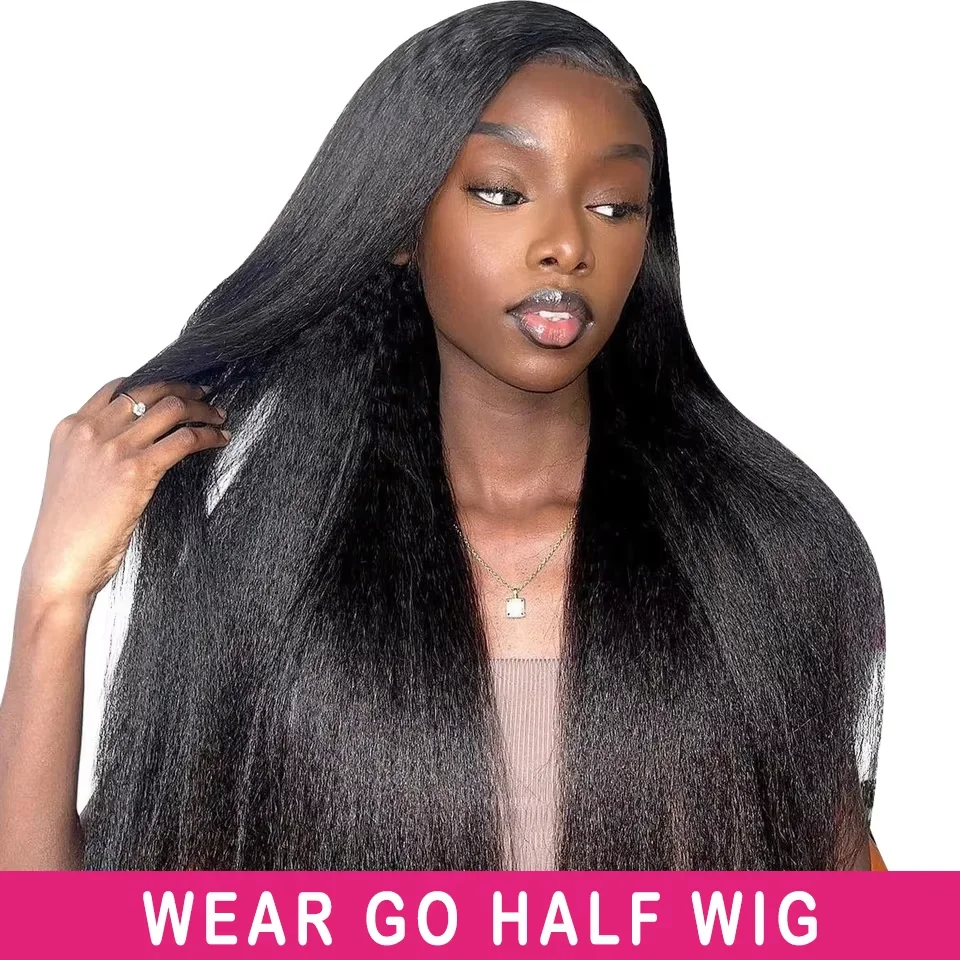 Fotografia 3: Peruca de Cabelo Humano Crespo Liso de 30 Polegadas, Sem Cola, com Linha do Cabelo Invisível e Alça Invisível Flip Over
