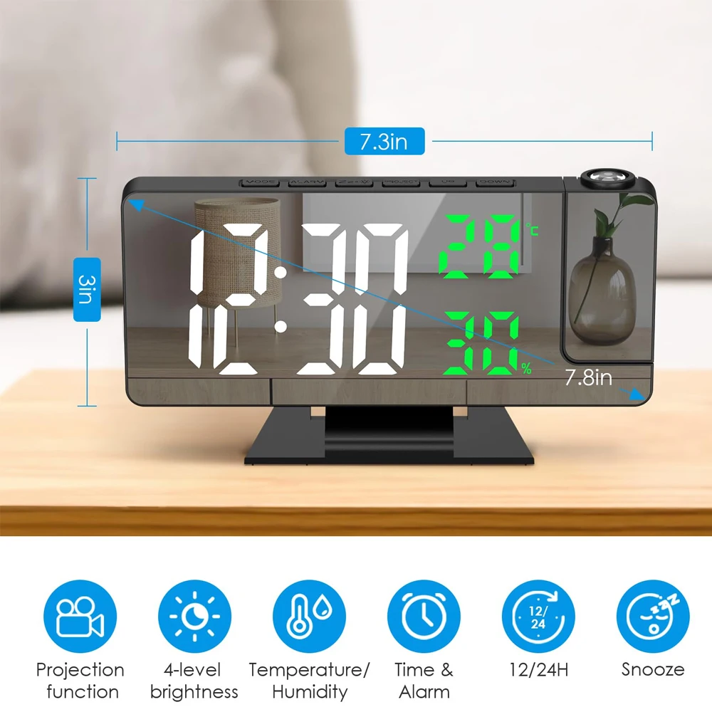 Reloj de proyección LED despertador Digital proyector reloj de techo con pantalla de temperatura de tiempo retroiluminación reloj de repetición para el hogar