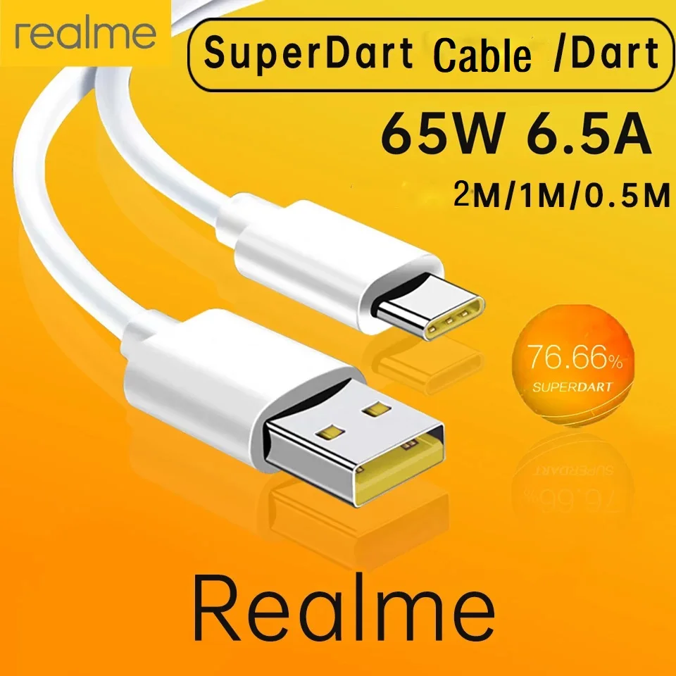 Para Realme Original tipo C Cables de teléfono 65w 80W 6.5A carga súper rápida Super Dardo Vooc Realme 7 8 8i 9pro 9i 6 X50 GT GT2