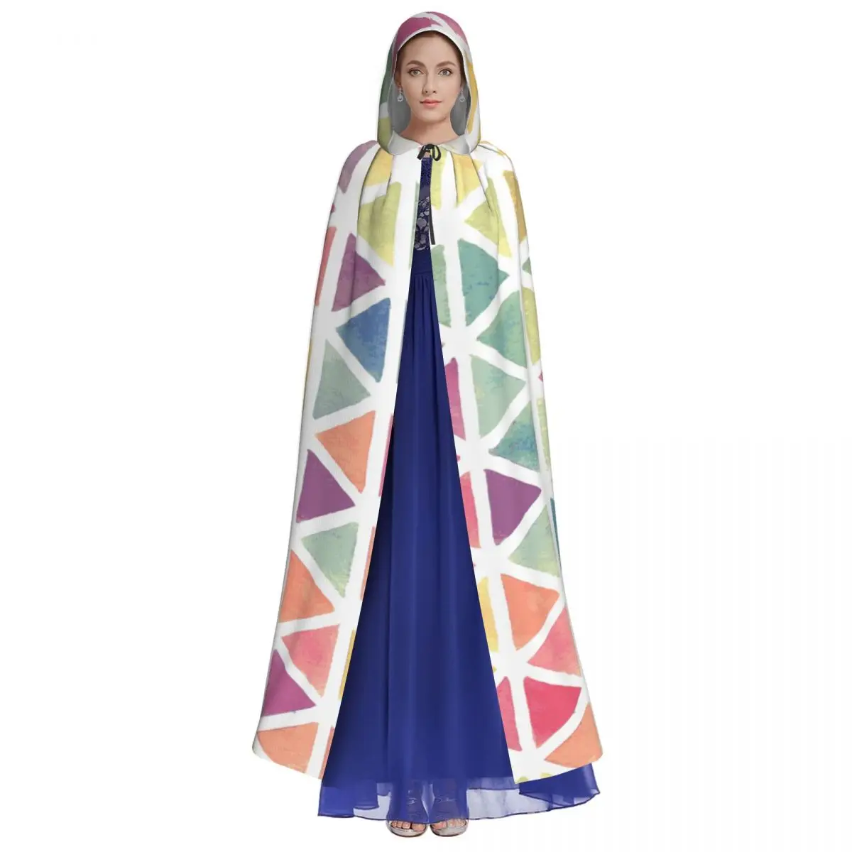 Watercolor Triangle Adult Cloak Cape Hooded Medieval Costume Witch Wicca Elf Purim Carnival Party