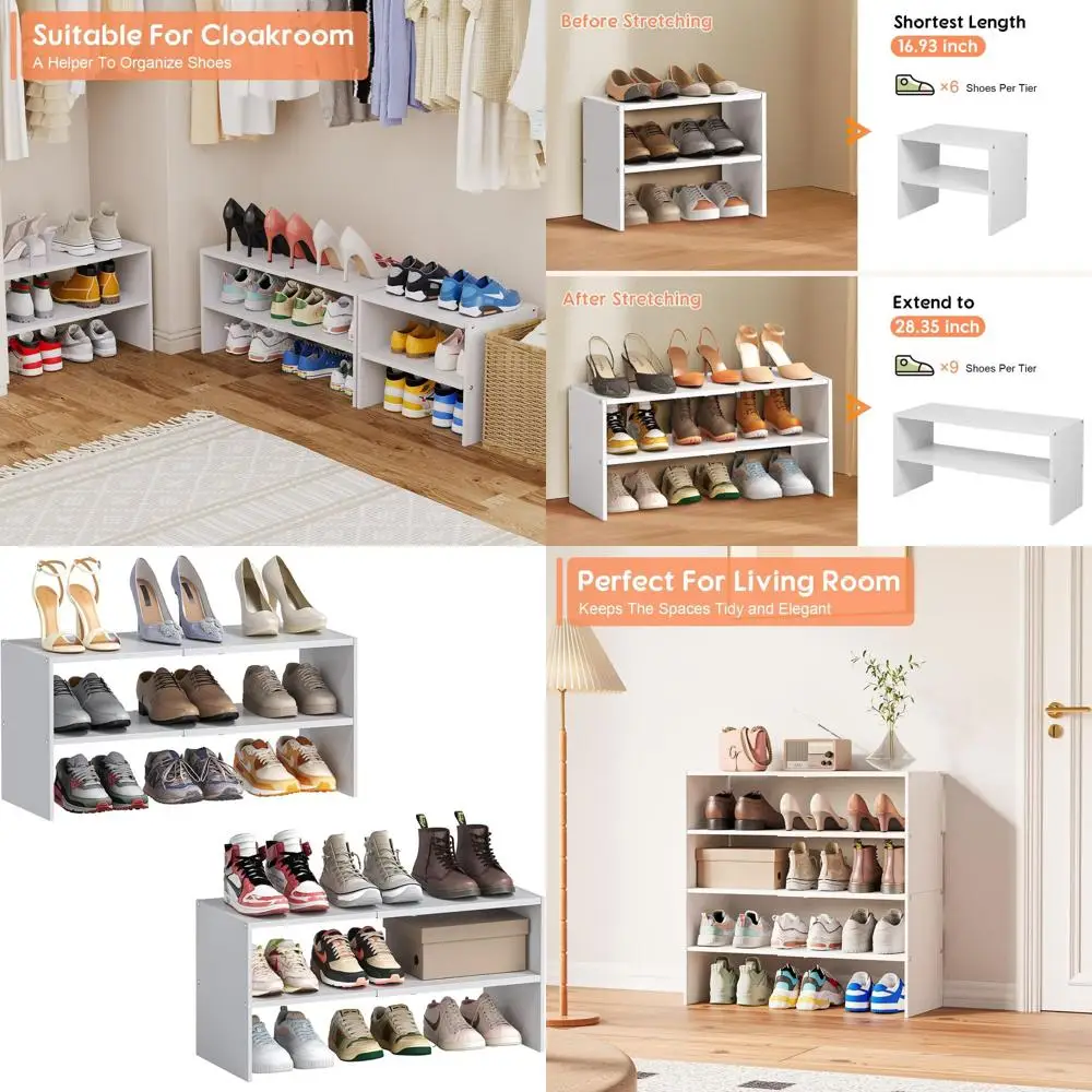 

Expandable 2-Tier Shoe Rack Organizer, Iron & Wood, Fits 15-24 Pairs for Closets and Narrow Spaces