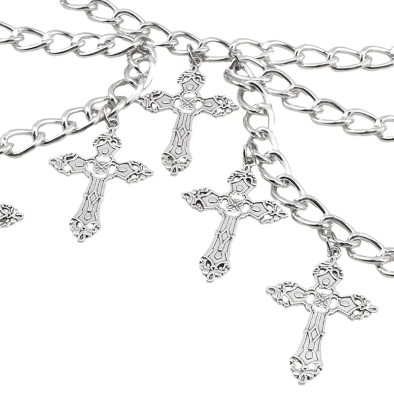 652F Hip Hop Waist Chain Elegant Cross Pendant for Women Prom Banquet Club Party Body Jewelry Multilayered Waist Belt