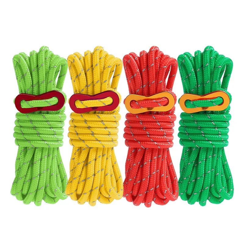 4M Durable Tent Rope Luminous High Reflective Tent Rope with Buckle Multi-Function Sturdy Tent Rope for Outdoor/Beach/Camping