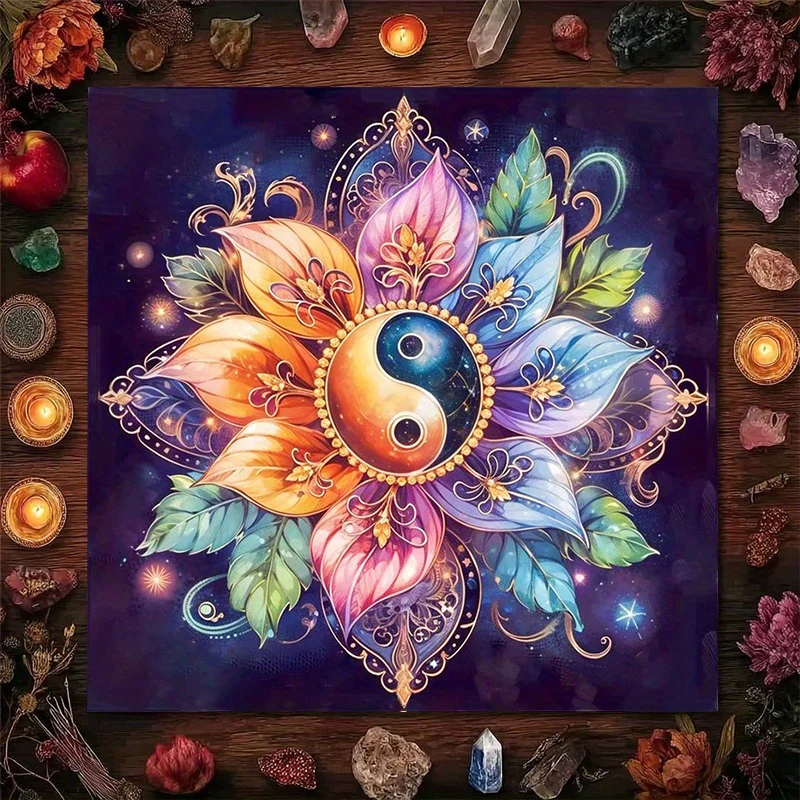 Cosmic Tarot Tablecloth Mandala Yin Yang Altar Cloth for Spiritual Readings Bohemian Occult Meditation Mat 60x60cm Decorative Fa