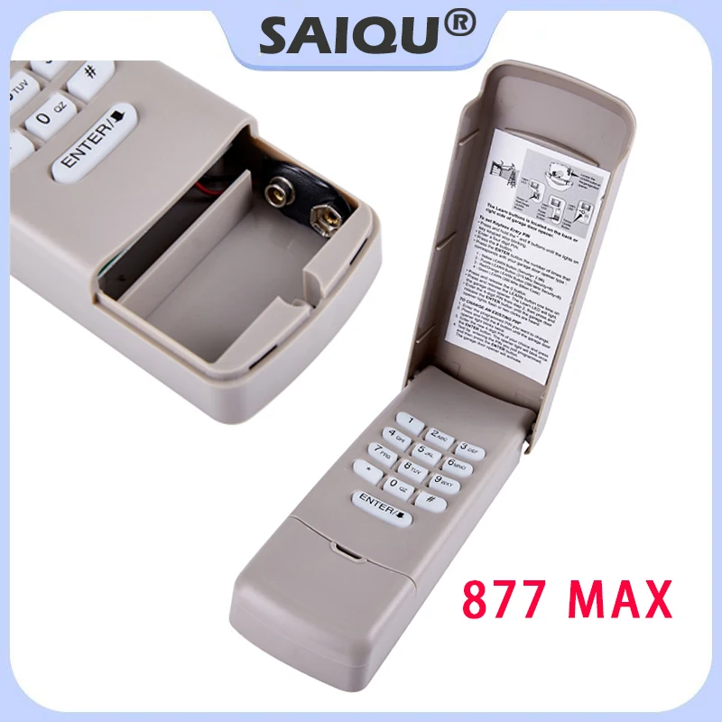 

Gate Remote Control Opener 877Max 315MHZ 390MHZ Transmitter Wireless Keyless Entry Keypad Garage Door Opener