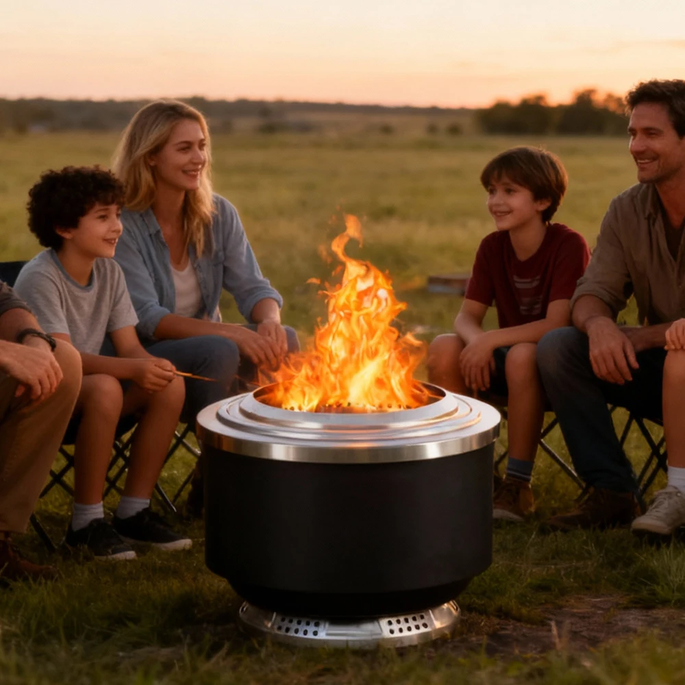 

Портативная круглая дровяная печь-кострище из нержавеющей стали без дыма для приготовления пищи, обогрева на открытом воздухе, вечеринок и кемпинга