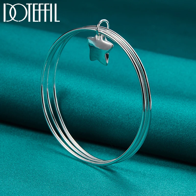 DOTEFFIL 925 Sterling Silver Three Circle Star Bangle Bracelet For Woman Wedding Engagement Fashion Charm Party Jewelry