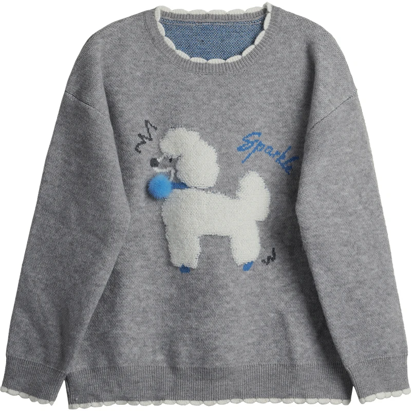OLrain Sweaters Women Funny Embroidered Contrast Color Ruffled Pullovers Winter 2026 Casual Full Sleeve Jumpers O57DM002260 view 6