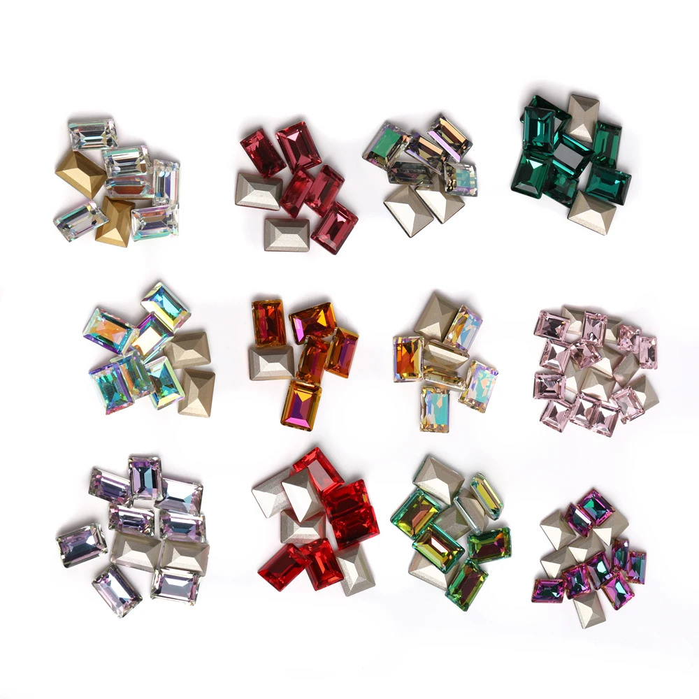 10x14mm Rectangle Loose Rhinestones Nail Decoration Glass Crystals Strass Glue On Nails DIY Crafts Charms Pointback Glass Beads