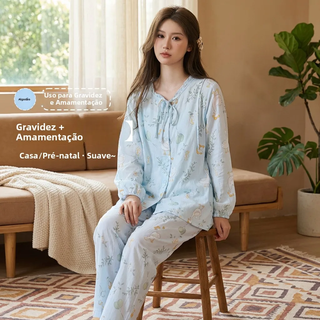 new-pure-cotton-gauze-postpartum-clothing-set-spring-summer-autumn-thin-maternity-nursing-home-clothes-sleepwear