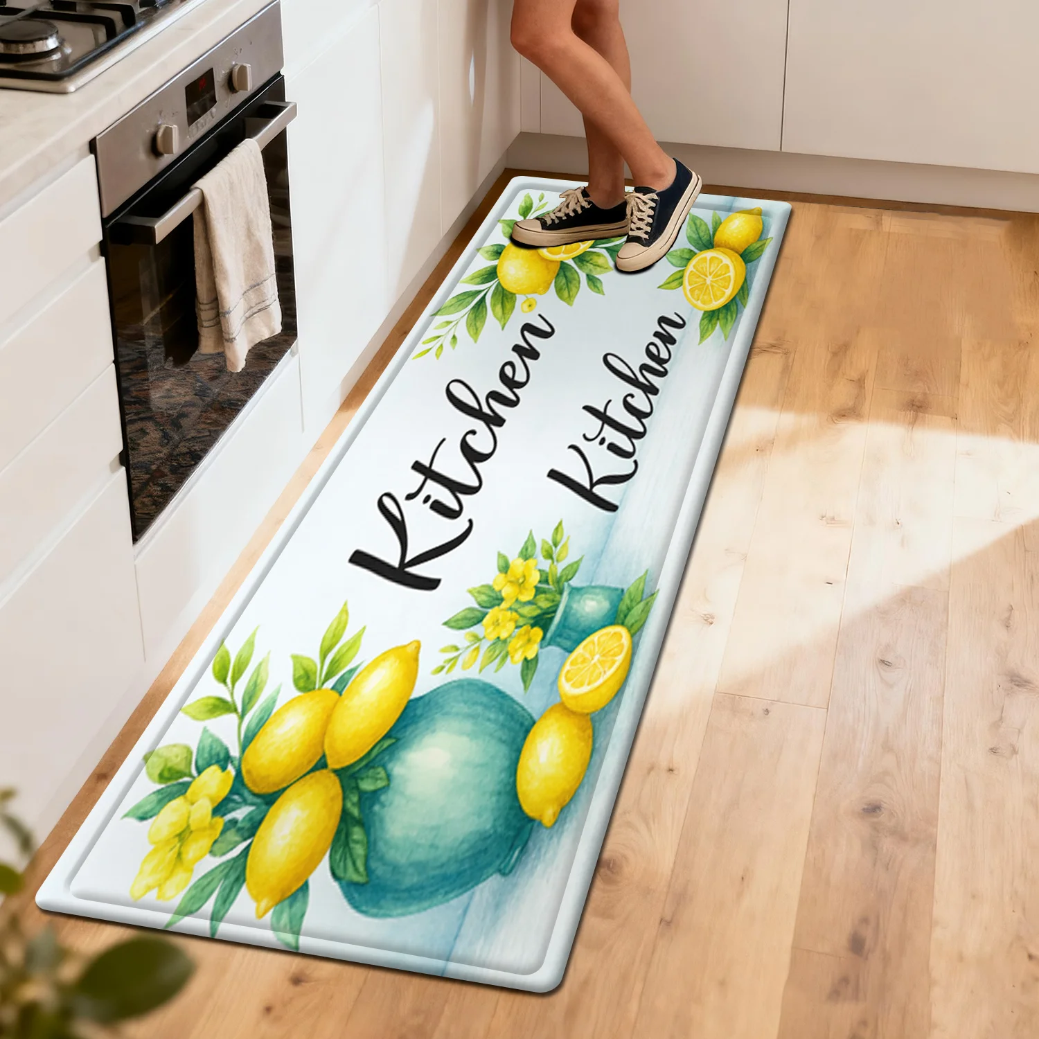 

Watercolor Lemon & "Kitchen" Print Kitchen Mat, Non-Slip Washable Durable Runner Rug for Kitchen & Farmhouse Home Decor
