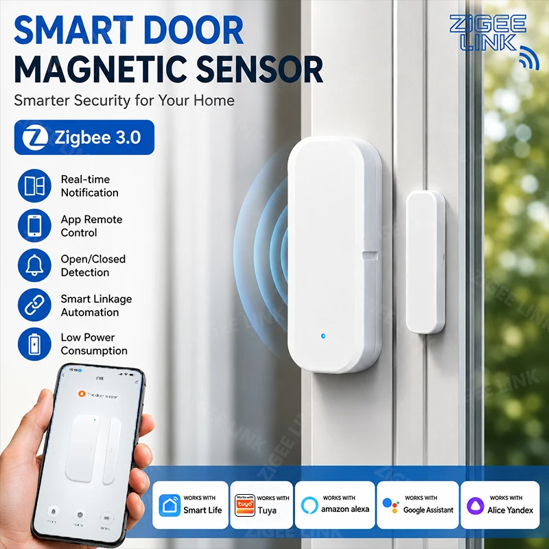 Sensor de Porta/Janela Zigbee UZ-5D Compatível com SmartLife, Funciona com Yandex, Alexa, Zigbee2MQTT, ZHA e HomeAssistant