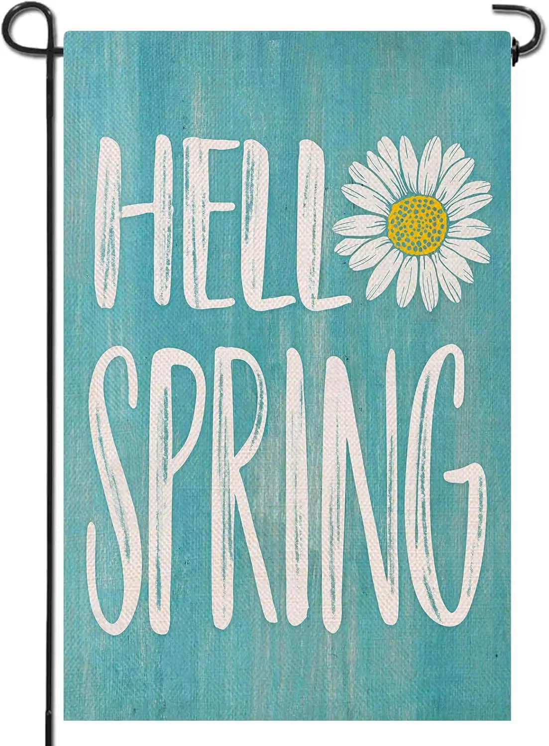 Artofy Hello Spring Daisy Flower Small Decorative Garden Flag, Teal Farmhouse Yard Lawn Outside Decor, Seasonal Rustic Burlap Ou