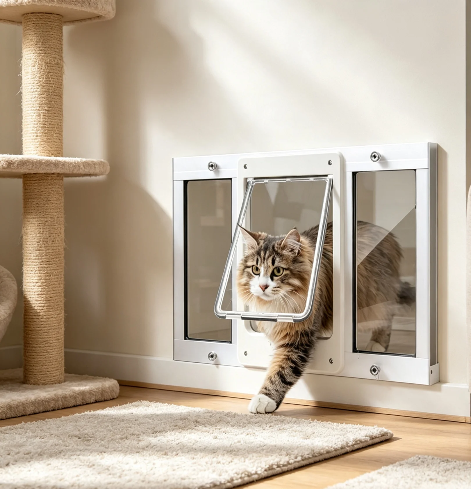 Swing Window Pet Door, Adjustable Width, Fits Sliding Windows, 10-Min Install, Aluminum Cat Dog Door, Easy Installation