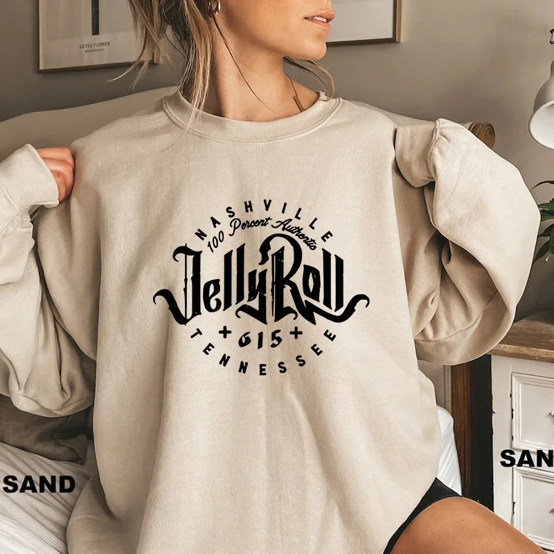 Jelly Roll Letter Print Crew Neck Sweatshirt Women\'s Men\'s Hooded Sweatshirt Casual Pullover