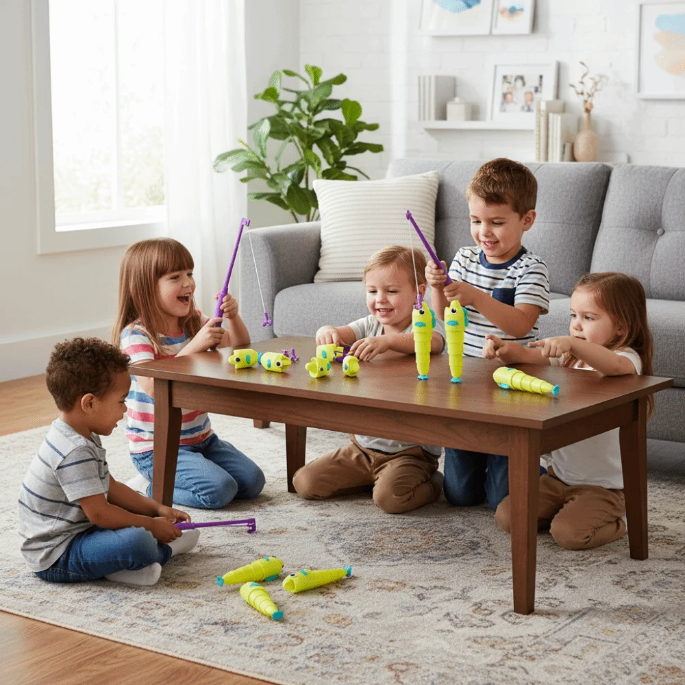 Giochi di Pesca Magnetici per Bambini, Set Educativo Precoce, Giocattolo Elettrico con Piattino da Pesca, Divertente Gioco di Pesca Magnetico a Cartoni Animati