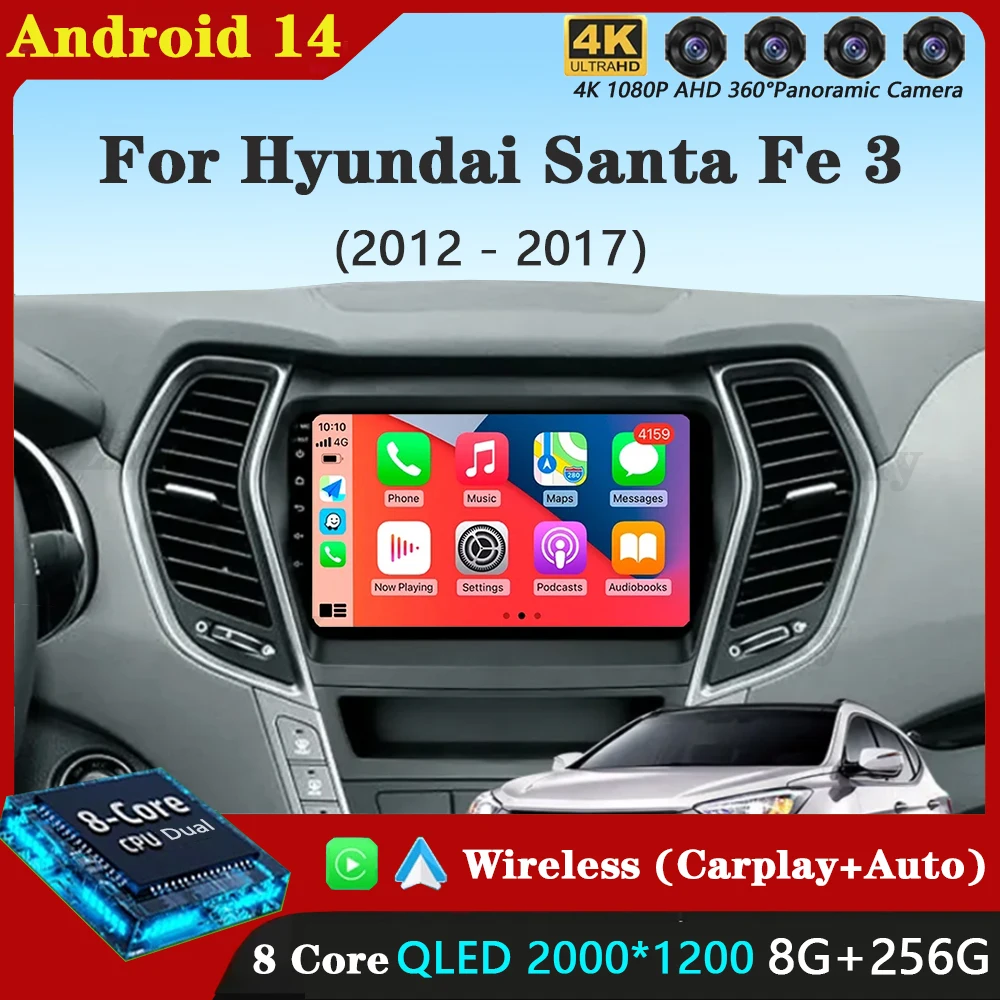 

Android 14 Carplay Car Radio For Hyundai Santa Fe 3 Grand IX45 2012 - 2017 Navigation GPS Multimedia Player WiFi+4G Stereo video