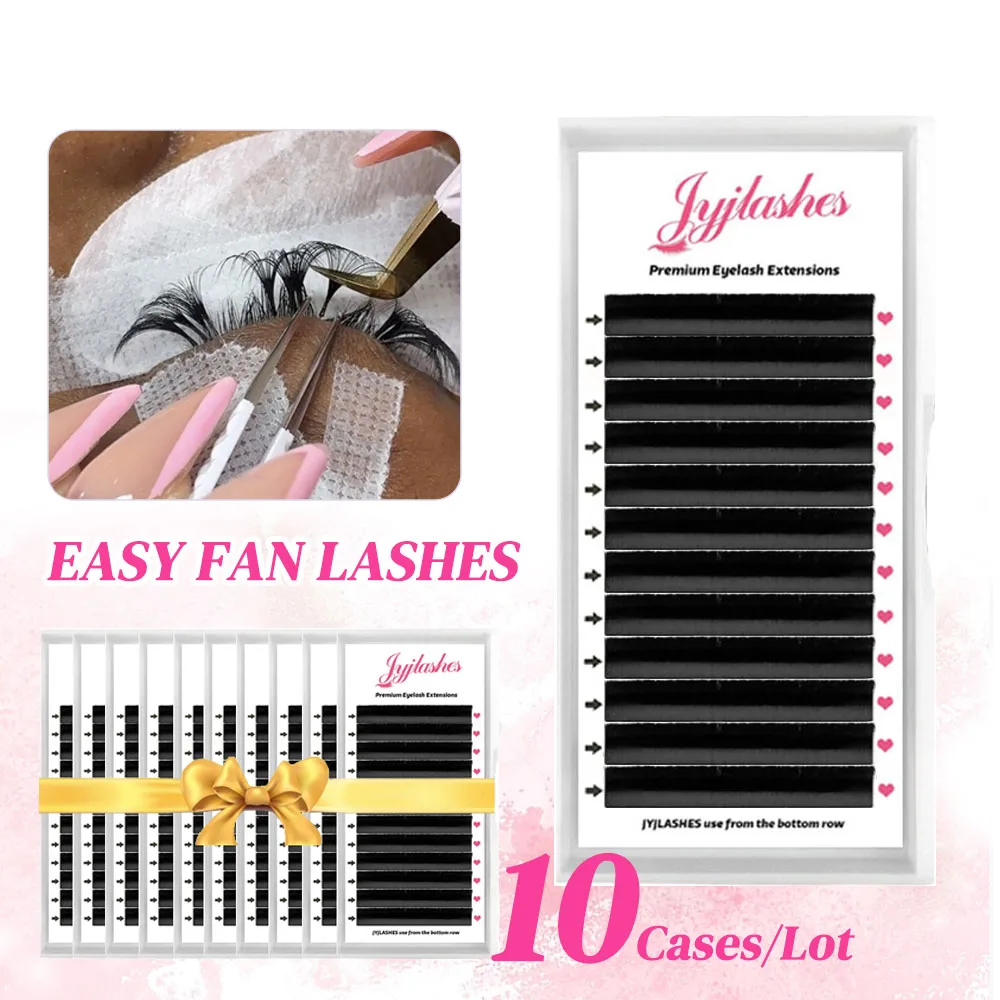 

JYJLASHES 10PCS Easy Fan Mink Lashes Matte Black Blooming Eyelash Extensions Mega Volume Fans lash Tray Auto Fan Eyelashes Cilia