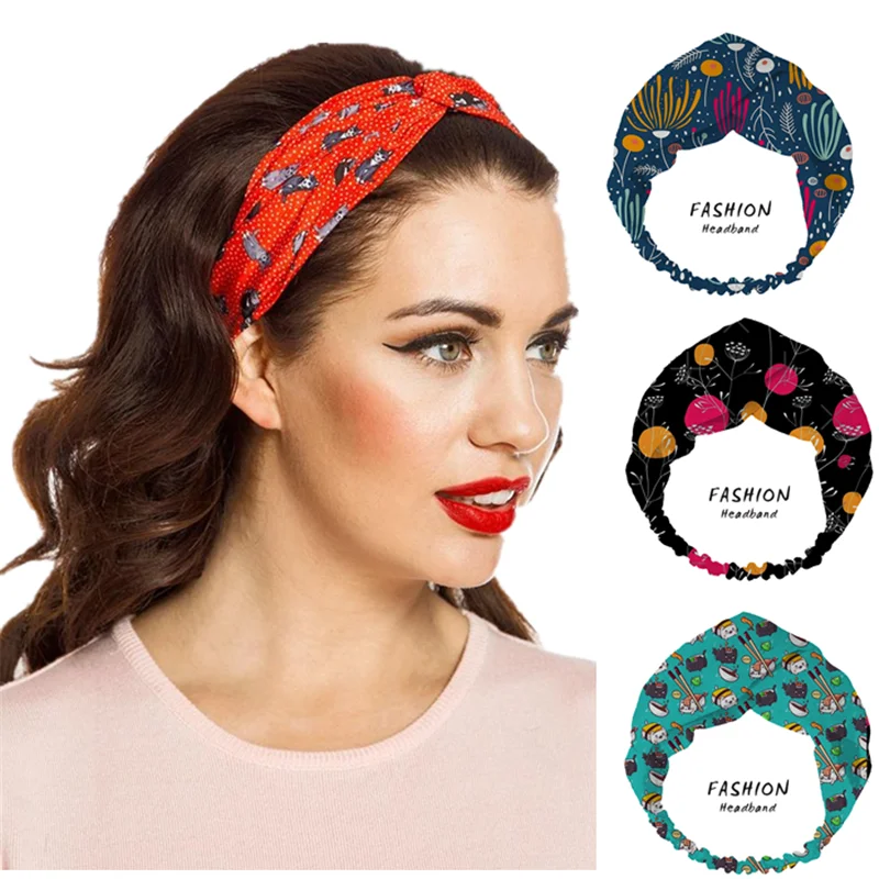 Fashion Women Girls four seasons Hair Bands Plants Print Headbands Turban Bandage Bandanas HairBands Hair Accessories Headwrap