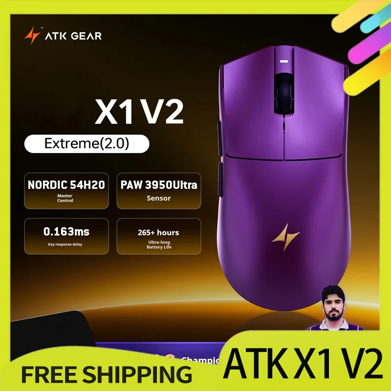 

Мышь Atk X1 V2 Ultimate2.0, беспроводная мышь Paw3950utrla, 54 г, легкая, 750 гиб, 0,163 мс, с низкой задержкой, 650 минут, геймер, новые аксессуары, подарки