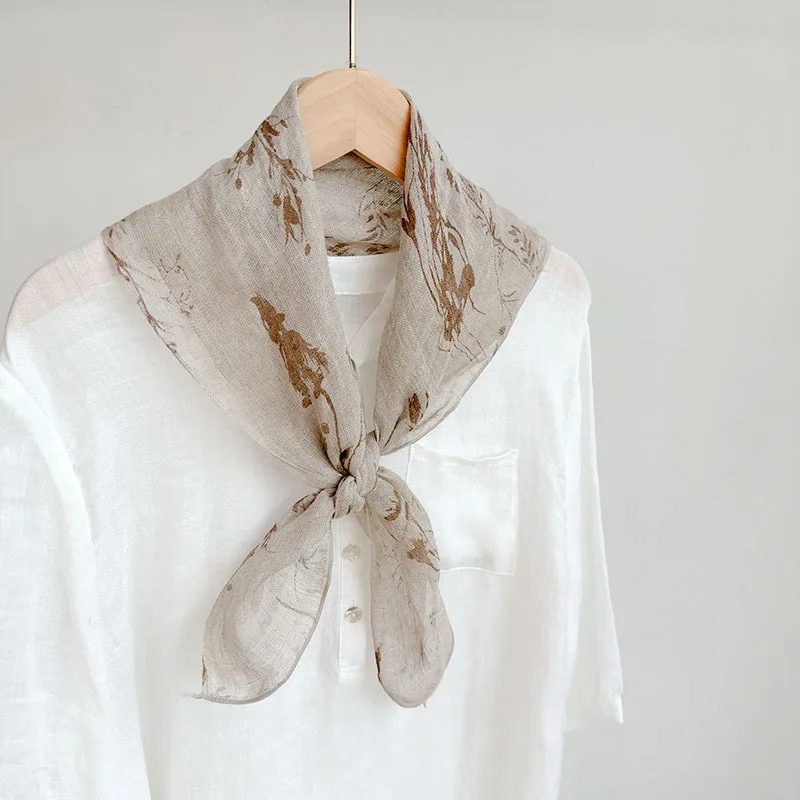 

Scarf Linen Women Summer Neck Head Wrap Square Khaki Breathable Sun Protection Accessory For Spring Luxury