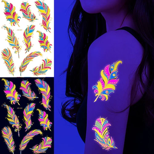 Imagen 2 del producto Tatuajes temporales luminosos, pegatinas fluorescentes de neón en la oscuridad, tatuaje iluminado, elefante/corazón de amor, tatuaje de hombro, pegatina de fiesta