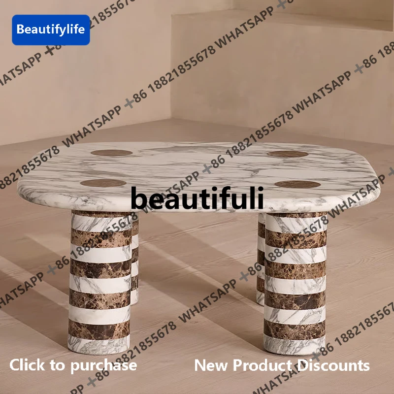 

D183 Итальянский журнальный столик из натурального мрамора, журнальный столик для гостиной, светлый, роскошный художественный квадратный чайный столик